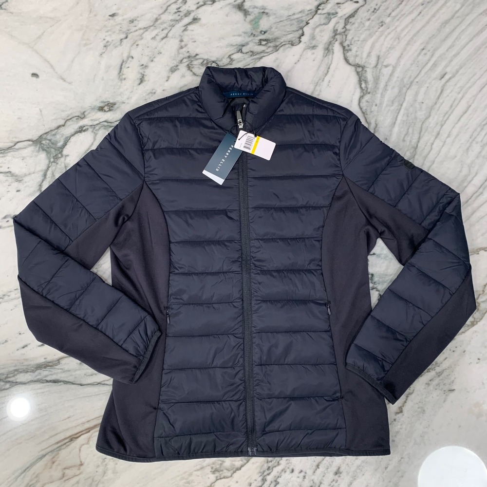 Perry Ellis Women's Synthetic‎ Down Puffer Jacket M Medium Navy NWT Lightweight